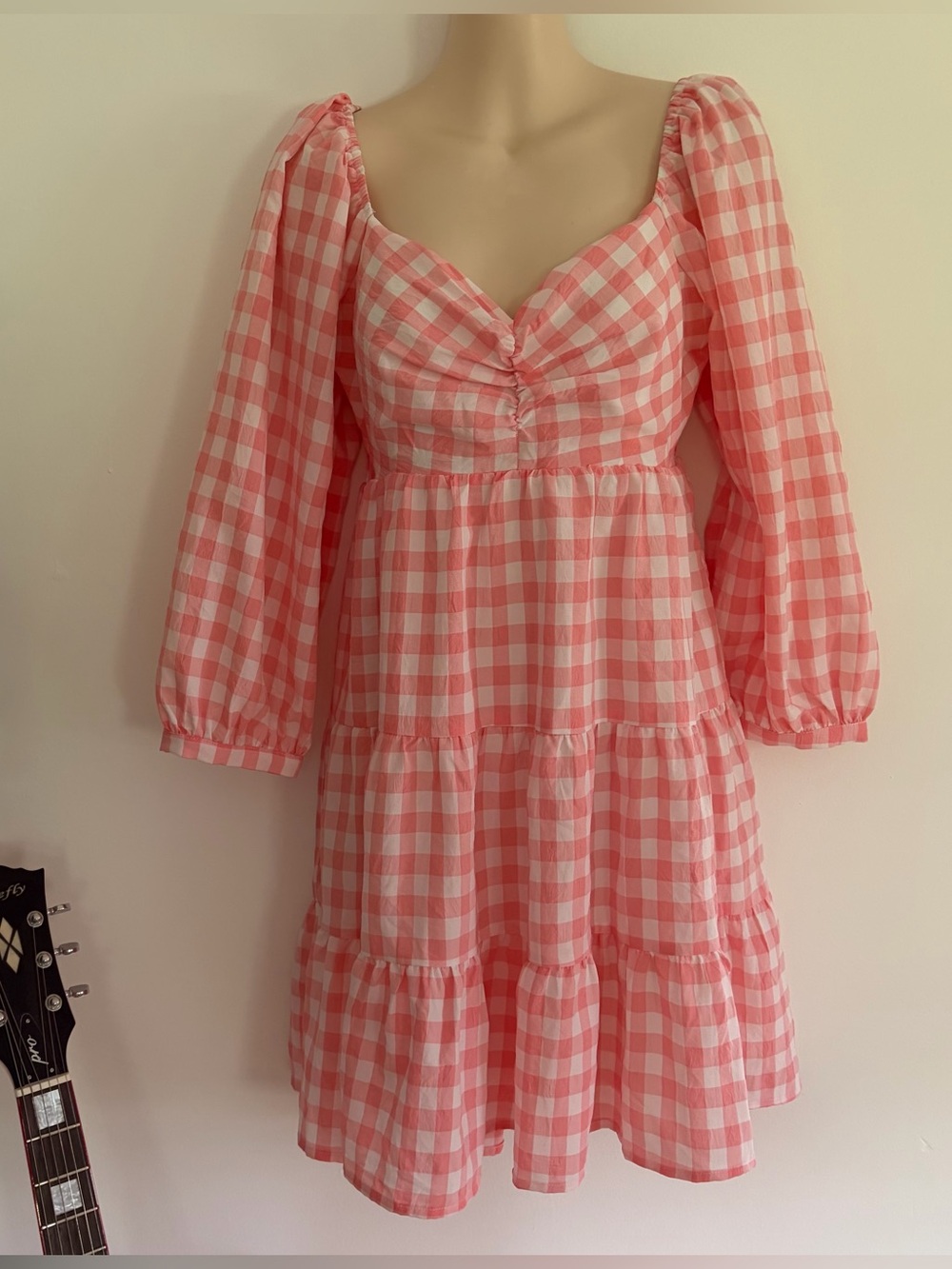 Pink and White ENTRO Anthropologie Gingham Checked Dress Sz Med